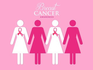 poster breast cancer awareness month with women silhouette vector illustration