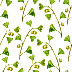 seamless pattern with watercolor drawing ginkgo