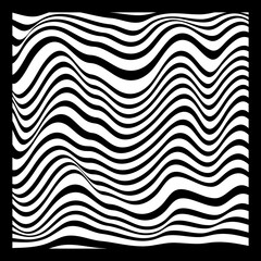 Abstract Geometric Background of Fluid Waves with Fashionable Striped Surface Pattern - Black and White, Vector Swirls