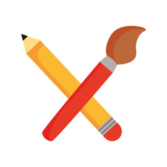 pencil and paint brush flat style icon