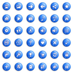 Buttons and icon set design for game or web color blue. Premium Vector illustration.