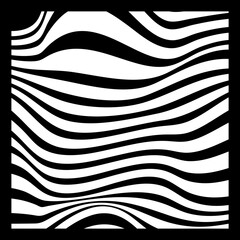 Fototapeta premium Abstract Geometric Background of Fluid Waves with Fashionable Striped Surface Pattern - Black and White, Vector Swirls