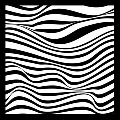 Fototapeta premium Abstract Geometric Background of Fluid Waves with Fashionable Striped Surface Pattern - Black and White, Vector Swirls