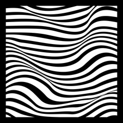 Fototapeta premium Abstract Geometric Background of Fluid Waves with Fashionable Striped Surface Pattern - Black and White, Vector Swirls