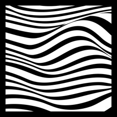 Fototapeta premium Abstract Geometric Background of Fluid Waves with Fashionable Striped Surface Pattern - Black and White, Vector Swirls