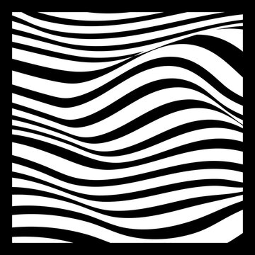 Abstract Geometric Background of Fluid Waves with Fashionable Striped Surface Pattern - Black and White, Vector Swirls © Sunar