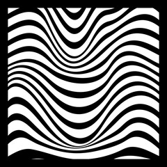 Abstract Geometric Background of Fluid Waves with Fashionable Striped Surface Pattern - Black and White, Vector Swirls