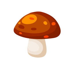 Mushroom with a red cap. Natural natural product. Vegetation element of the forest. Flat cartoon illustration