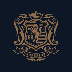 Royal Luxury Heraldic Crest Logo Design Concept Vector Template.SUPERIOR.
