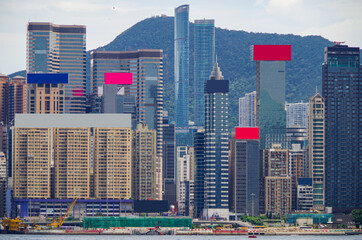 Panoramic view of Hongkong Central or Hong Kong skyline with modern and urban decay skyscrapers and...