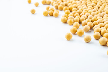 Golden soybeans on white background