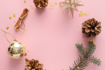 Beautiful Christmas composition on color background