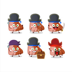 Cartoon character of meat with various pirates emoticons