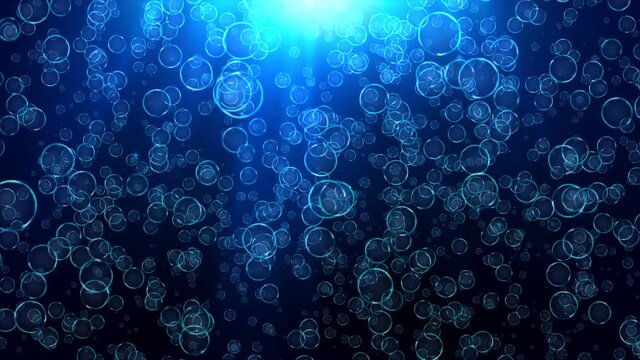 Air Bubbles in water on blue background 4K 3D Green Screen loop Animation. Circle and liquid, Ocean, Sea, Aqua, Bath Soap, Liquid, Underwater, Drops, Drink, Fizz, Boiling, soda, Waterdrop, Splashes