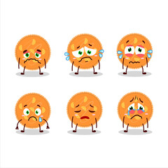 Orange pie cartoon character with sad expression