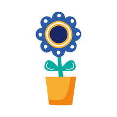 beautiful flower garden in pot flat style icon