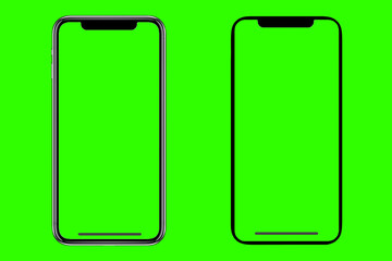 Smartphone similar to iphone 12 pro max with green screen for Infographic Global Business Marketing Plan, mockup model similar to iPhone  12 isolated Background of digital investment economy.  - obrazy, fototapety, plakaty