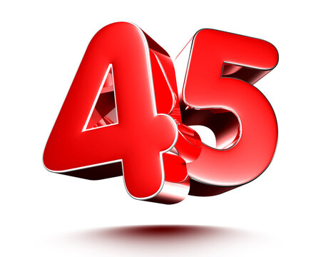 Red numbers 45 isolated on white background illustration 3D rendering.(with Clipping Path).