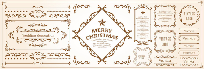 クリスマスのフレームセット、リースのデザイン、オーナメントや装飾デザイン