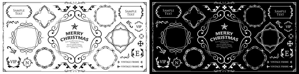 クリスマスのフレームセット、リースのデザイン、オーナメントや装飾デザイン