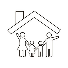 parents couple and children figures in house line style icon