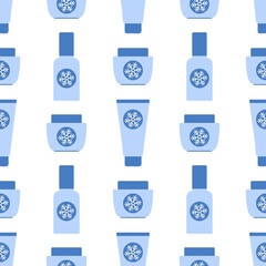 Winter Skin Care Cosmetics. Seamless patterns. 