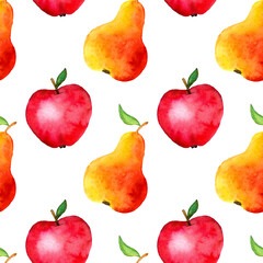 Art & Illustration pear apple pattern watercolor draw red orange fruit fresh