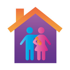 parents couple lifting baby family figures in house degradient style icon