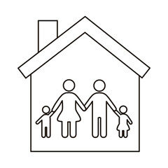 parents couple and children figures in house line style icon