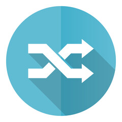 Aleatory vector icon, flat design blue round web button isolated on white background