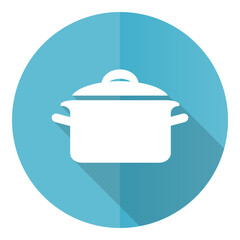 Cook vector icon, flat design blue round web button isolated on white background