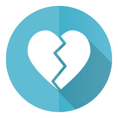 Broken heart blue vector icon, flat design illustration in eps 10