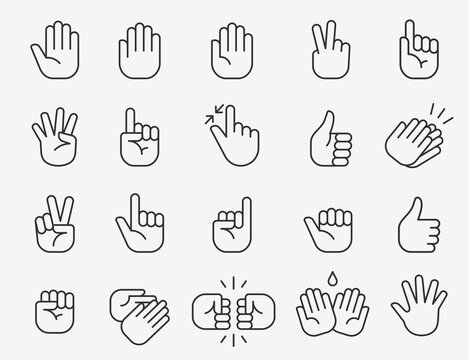Hands line icons set. Editable stroke.