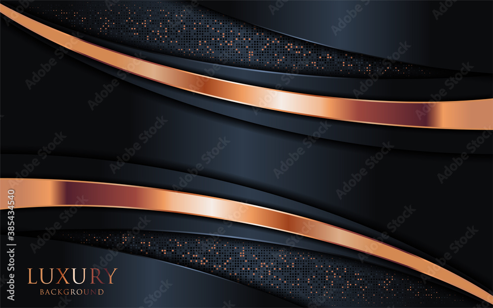 Poster luxury dark background combine with golden bronze lines and dots element.
