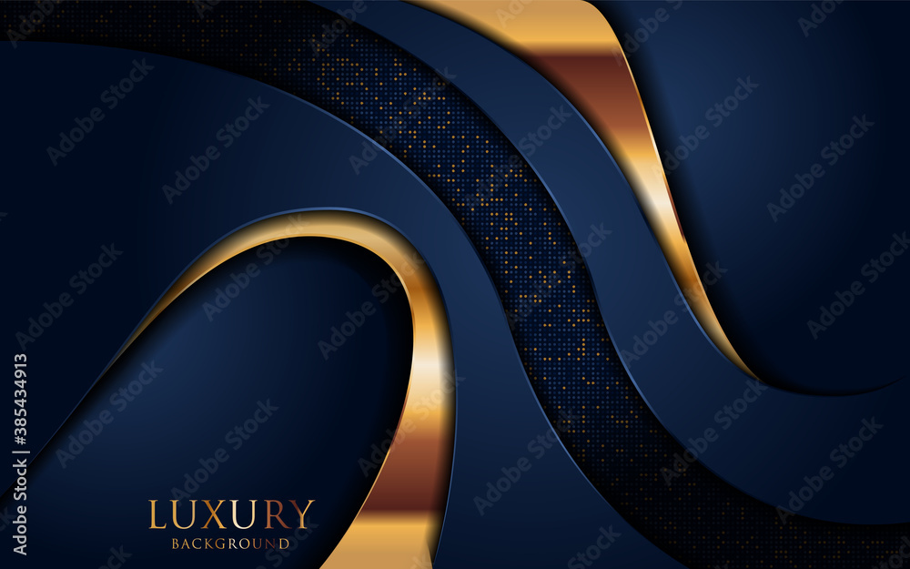 Poster luxury navy blue background combine with golden lines element.