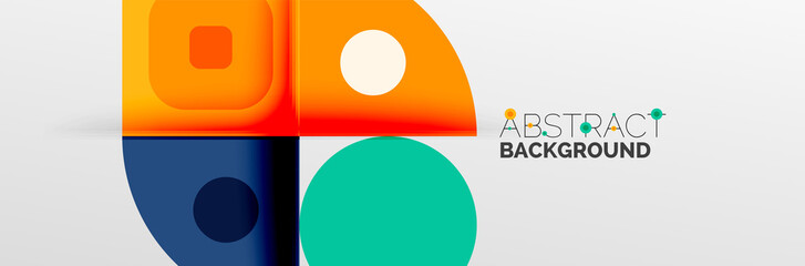 Bright color circles, abstract round shapes and triangles composition with shadow effects. Vector modern geometric design template