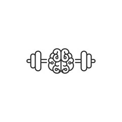 Black brain with dumbbells icon. Intellect, phsychology, knowledge simple pictogram isolated on white.