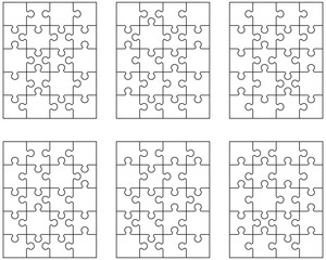 llustration of six different white puzzles, separate pieces