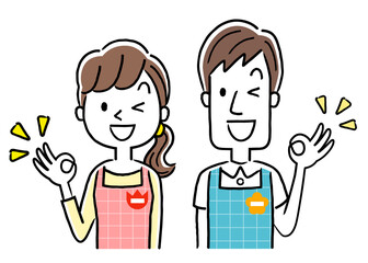 イラスト素材：若い保育士の男性と女性、ポイント

