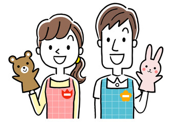 イラスト素材 若い保育士の男性と女性 ポイント Wall Mural ケイーゴ K