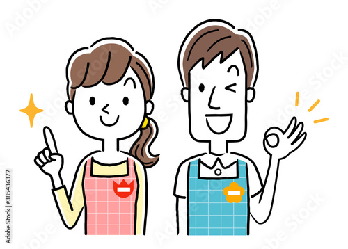 イラスト素材 若い保育士の男性と女性 ポイント Wall Mural ケイーゴ K