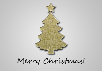 Felicitación de navidad gris con árbol de navidad dorado.