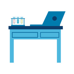 medical tube tests flasks and laptop in laboratory desk flat icons