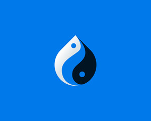 Waterdrop fish logo vector. Creative Yin Yang balance yoga harmony seafood sign symbol logotype isolated on blue background.