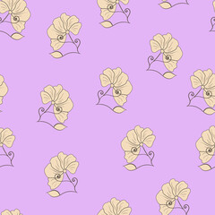 Vector seamless pattern with floral, repeating element. Pattern with a beige flower on a lilac background. Use in textiles, clothing, wallpaper, design, baby backgrounds, wrapping paper.