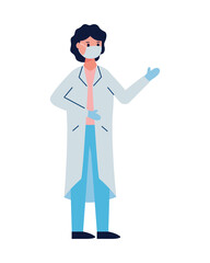 female doctor wearing medical mask flat style icon
