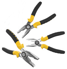 Set of yellow hand tool pliers for repair and installation