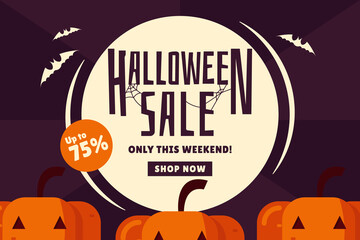 Halloween Sale Promotion Vector Template with Halloween Elements/Illustration (Pumpkin,web,bat) 