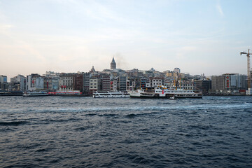 Naklejka premium Bosphorus Strait cruise tour, separates Europe and Asia continents One of the highlights in Istanbul- Turkey