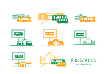 Bus station - vector icons set on white background